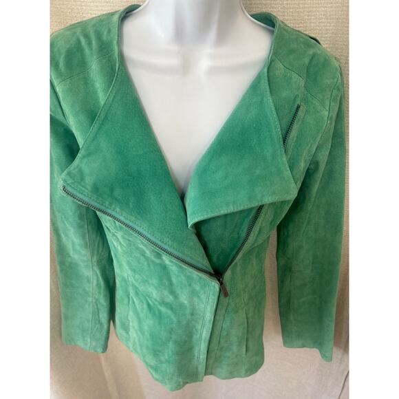 Dennis Basso 80’s Style Leather Jacket Aqua Marine Zipper Hip Length XXSmall - Picture 2 of 13